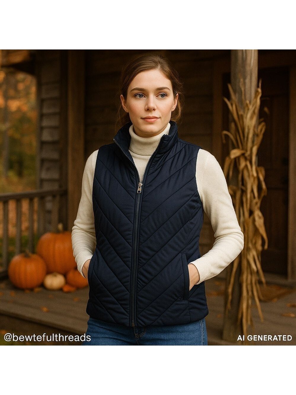 Lands’ End Outfitters Women’s Quilted Puffer Vest Navy Blue Zip Front S
